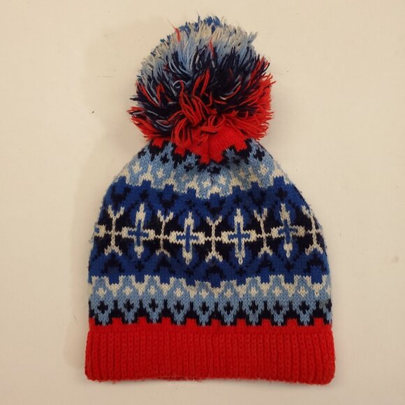 VTG Wigwam Mills Beanie Pom Ski Hat Creslan Acrylic Made in USA Red White Blue - Picture 1 of 8
